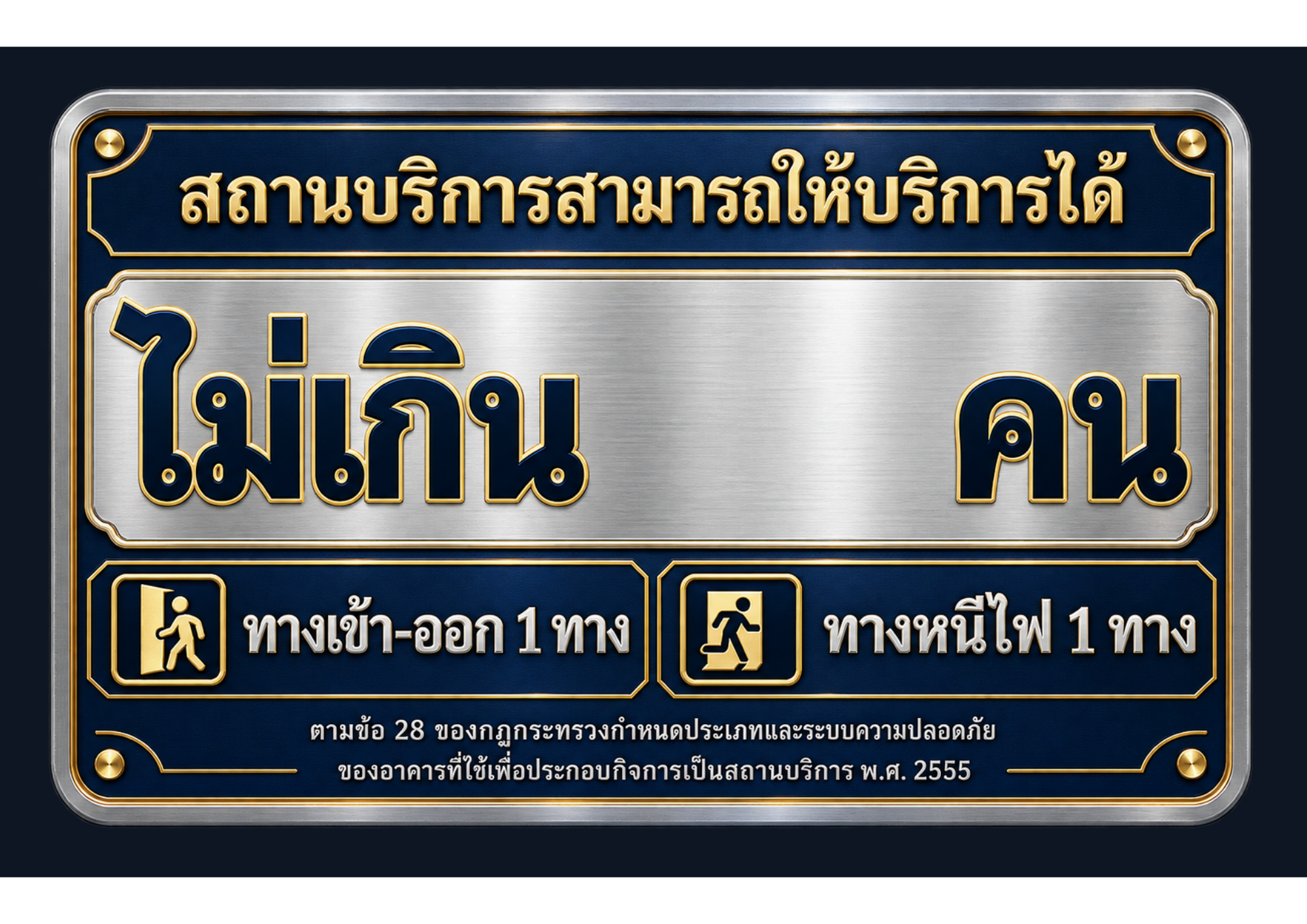 ป้ายระบุจำนวนคน ทางเข้าออก และทางหนีไฟของสถานบริการ