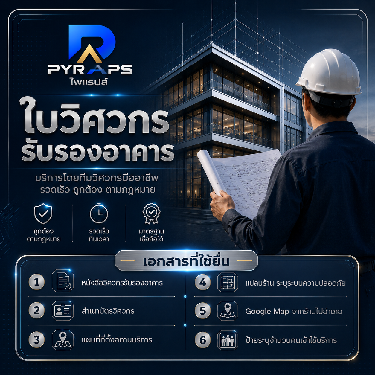 ภาพสรุปใบวิศวกรรับรองอาคารและเอกสารที่ใช้ 6 รายการ